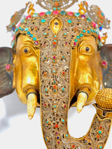 Feuervergoldeter Bronze Ganesha Kopf mit Edelsteinen Indien