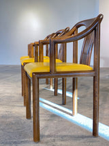 6er Set 1960er Jahre Eiche Massiv Leder Gelb Esszimmer Stühle