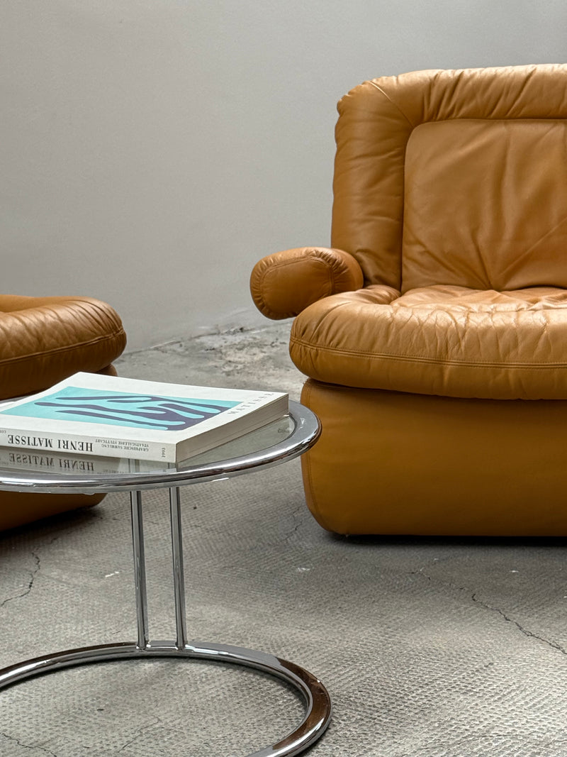 DREIPUNKT MODULAR SECTIONAL SOFA ARMCHAIRS LEATHER YELLOW, GERMANY 1970s