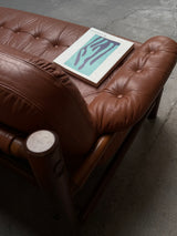 BRAZILIAN 2-SEATER SOFA LEATHER OAK, 1970S