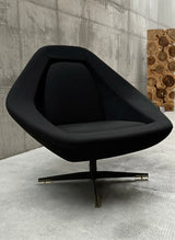 EXTRAORDINARY SEATING GROUP 2x SWIVEL CHAIR & 2-SEATER SOFA BLACK WOVEN FABRIC, 1960s