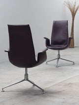 FABRICIUS & KASTHOLM FOR KNOLL ‚FK LOUNGE CHAIR 6725‘ LEATHER ALUMINIUM SWIVEL ARMCHAIR