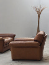 ROCHE BOBOIS ARMCHAIR & SOFA SET BUFFALO LEATHER, FRANCE 1970s