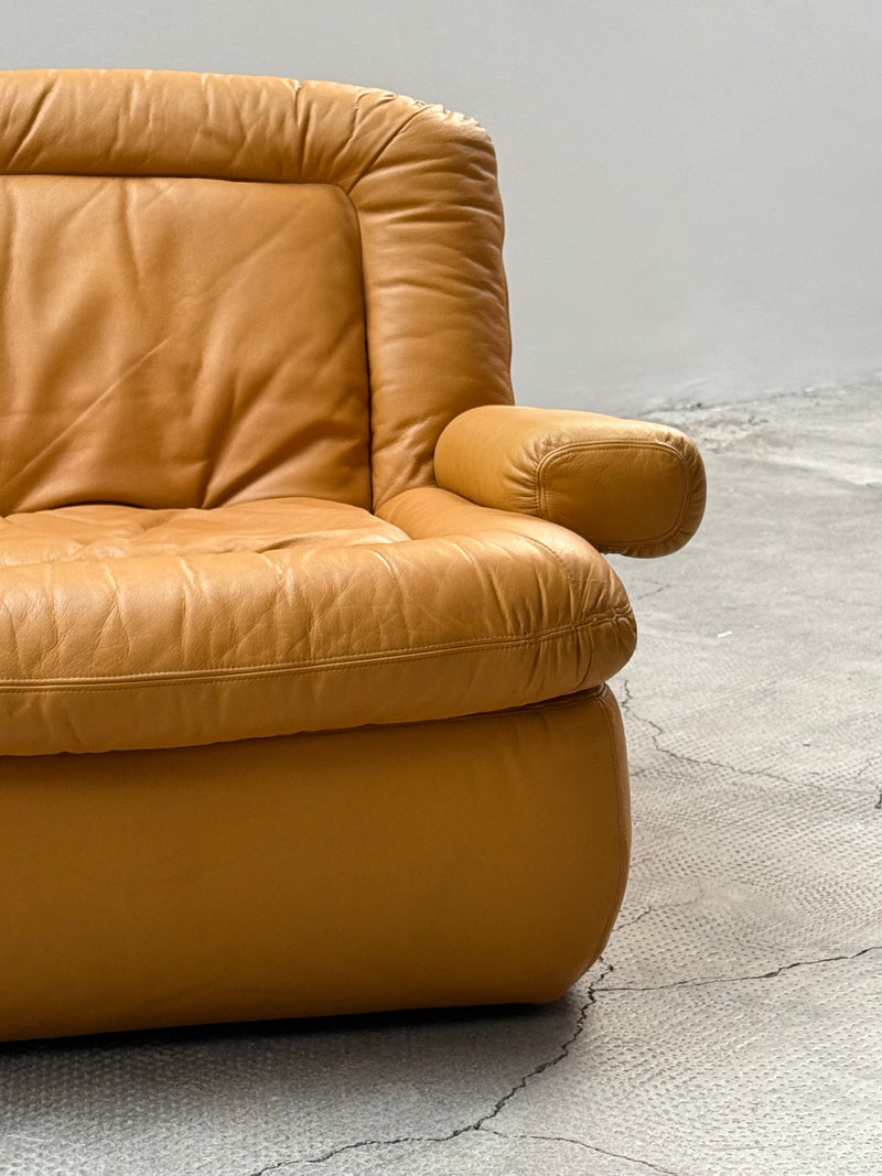 DREIPUNKT MODULAR SECTIONAL SOFA ARMCHAIRS LEATHER YELLOW, GERMANY 1970s