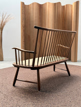 ARNO LAMBRECHT FOR WK-MÖBEL SPINDLE BENCH WOOD RUSH, GERMANY 1950s