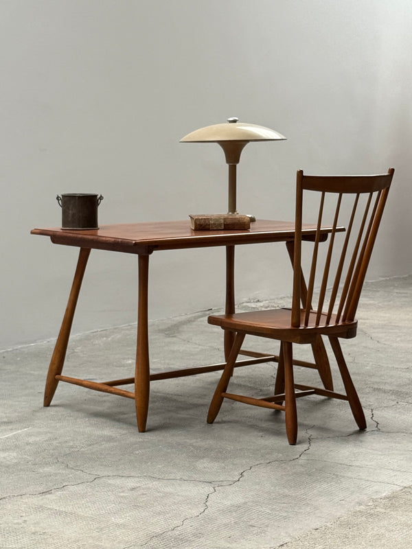 DESK IN SOLID WOOD WITH SPINDLE BACK CHAIR 1950s