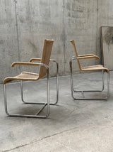 SET OF 2 TECTA D20 RATTAN TUBULAR STEEL CANTILEVER CHAIRS, GERMANY 1980s