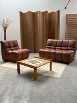 CARL STRAUB SECTIONAL MODULAR LOUNGE SEATING GROUP EASY CHAIR & SOFA LEATHER, GERMANY 1970s