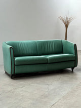 DE SEDE GREEN LEATHER ART DECO ROCKABILLY SOFA, SWITZERLAND 1970s