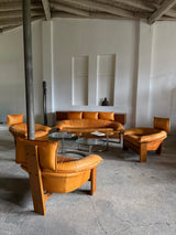 BRAZILIAN DESIGN BRUTALIST SEATING GROUP LEATHER OAK, 1970s