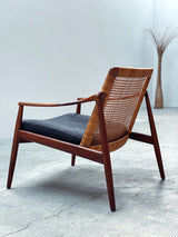 SET OF 2 HARTMUT LOHMEYER FOR WILKHAHN „MODEL 400“ TEAK WOOD RATTAN ARMCHAIRS, GERMANY 1960s