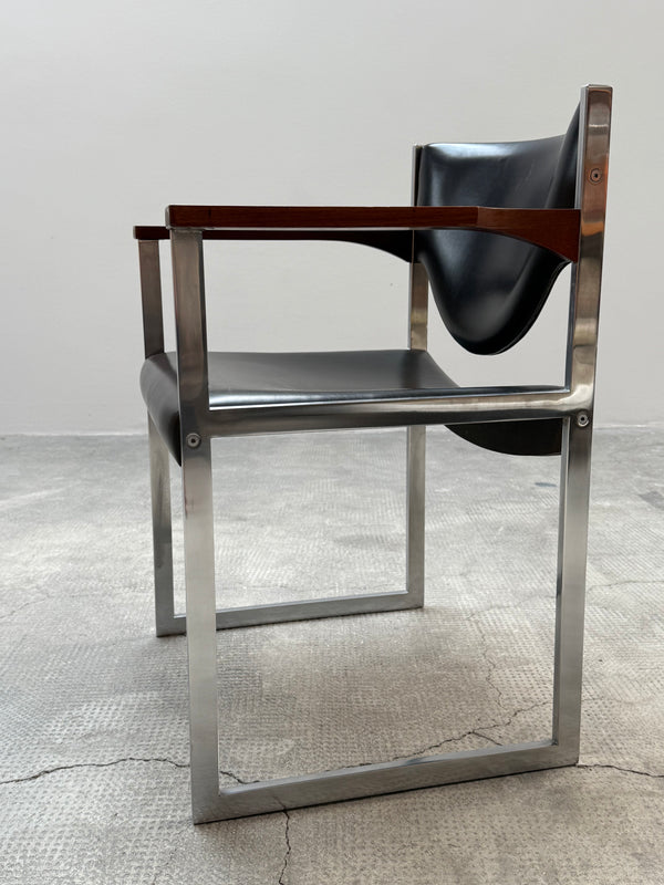 LÜBKE BAUHAUS OFFICE ARMCHAIRS LEATHER NUTWOOD CHROME, GERMANY 1960S