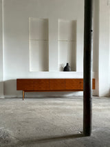 LARGE 3D ‚DIAMONDS‘ SIDEBOARD TEAK WOOD ANTHROPOSOPHIC LEGS 280cm, GERMANY 1960s