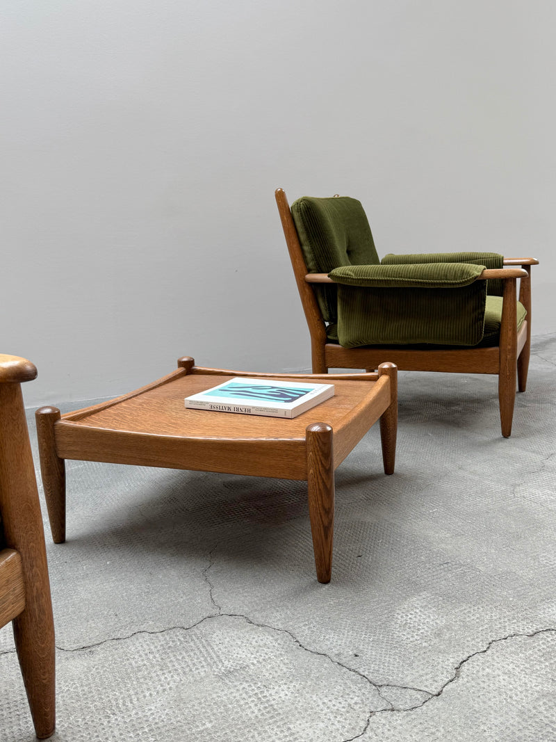 WILHELM KNOLL MODULAR ARMCHAIR COFFEE TABLE SET OAK GREEN VELVET CORDUROY, GERMANY 1960S