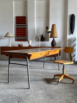 INDUSTRIAL DESK WOOD STEEL 2 COMPARTMENTS, GERMANY 1950s