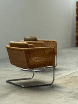 WILLIAM DUNKEL FOR TECTA „D44“ KRAGSTUHL CANTILEVER ARMCHAIRS RATTAN CHROME, GERMANY 1960s