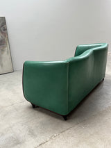 DE SEDE GREEN LEATHER ART DECO ROCKABILLY SOFA, SWITZERLAND 1970s