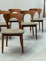 SET OF 6 NIELS KOEFOED FOR KOEFOED HORNSLET „PETER“ TEAK WOOD DINING CHAIRS, DENMARK 1950s