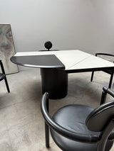 VICO MAGISTRETTI „PAN“ 4 LEATHER DINING CHAIRS & ERWIN NAGEL „QUADRONDO“ DINING TABLE ASH WOOD, 1980s