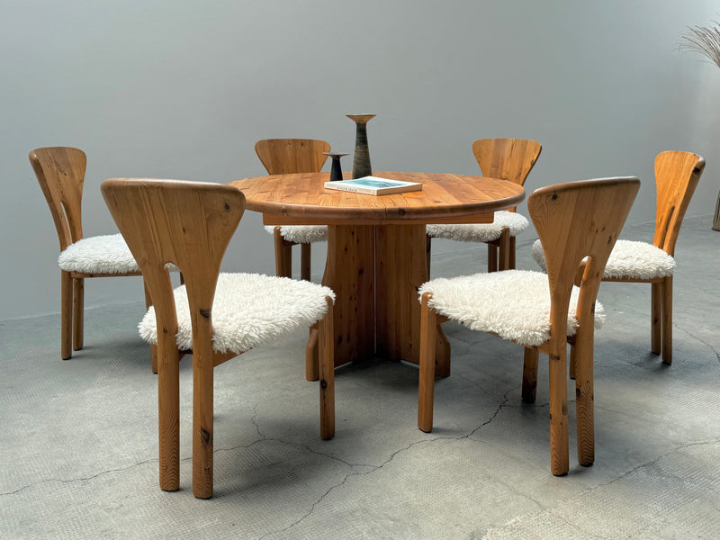 NIELS KOEFOED DINING TABLE & 6 CHAIRS PINE SHEEP, DENMARK 1980s
