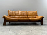 MAISON REGAIN LEATHER OAK ARMCHAIRS & SOFA, FRANCE 1970s