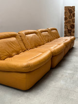 DREIPUNKT MODULAR SECTIONAL SOFA ARMCHAIRS LEATHER YELLOW, GERMANY 1970s