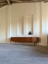 LARGE 3D ‚DIAMONDS‘ SIDEBOARD TEAK WOOD ANTHROPOSOPHIC LEGS 280cm, GERMANY 1960s
