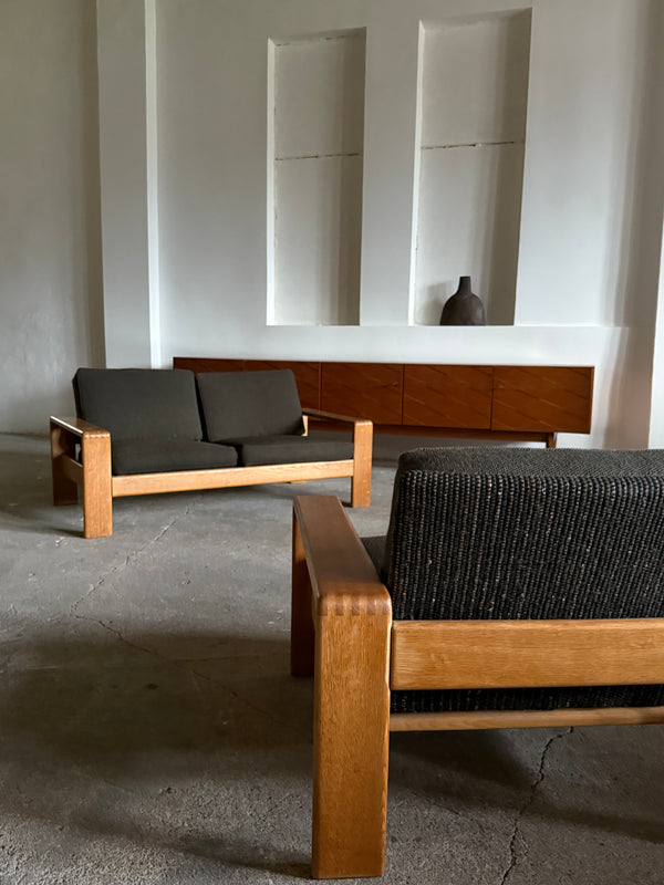 CARL STRAUB ARMCHAIR & 2-SEATER SOFA SET ASH WOOD, GERMANY 1960s