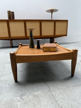 WILHELM KNOLL MODULAR ARMCHAIR COFFEE TABLE SET OAK GREEN VELVET CORDUROY, GERMANY 1960S
