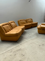 DREIPUNKT MODULAR SECTIONAL SOFA ARMCHAIRS LEATHER YELLOW, GERMANY 1970s