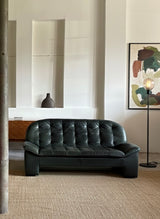 KNOLL BRUTALIST ARMCHAIR & SOFA SET IN THICK GREEN LEATHER