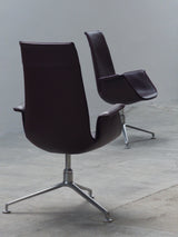 FABRICIUS & KASTHOLM FOR KNOLL ‚FK LOUNGE CHAIR 6725‘ LEATHER ALUMINIUM SWIVEL ARMCHAIR