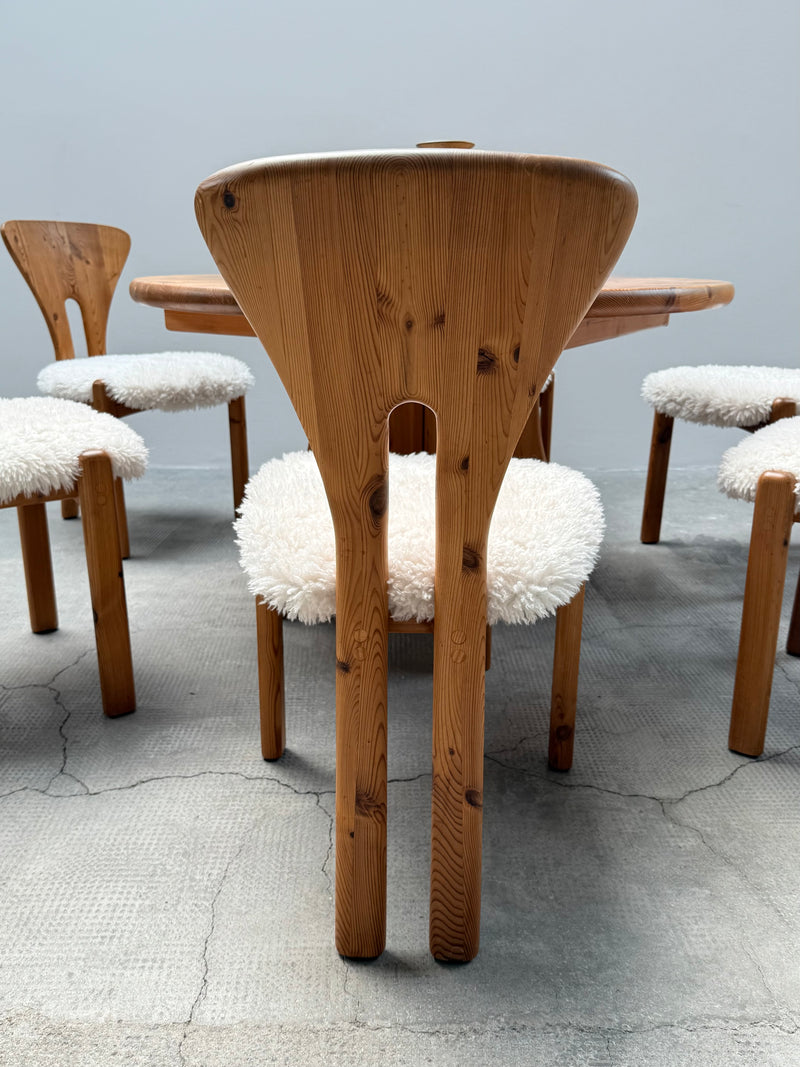 NIELS KOEFOED DINING TABLE & 6 CHAIRS PINE SHEEP, DENMARK 1980s