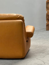 DREIPUNKT MODULAR SECTIONAL SOFA ARMCHAIRS LEATHER YELLOW, GERMANY 1970s