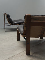PAIR OF CARL STRAUB „SAFARI“ ARMCHAIRS IN LEATHER & BENTWOOD, GERMANY 1960s