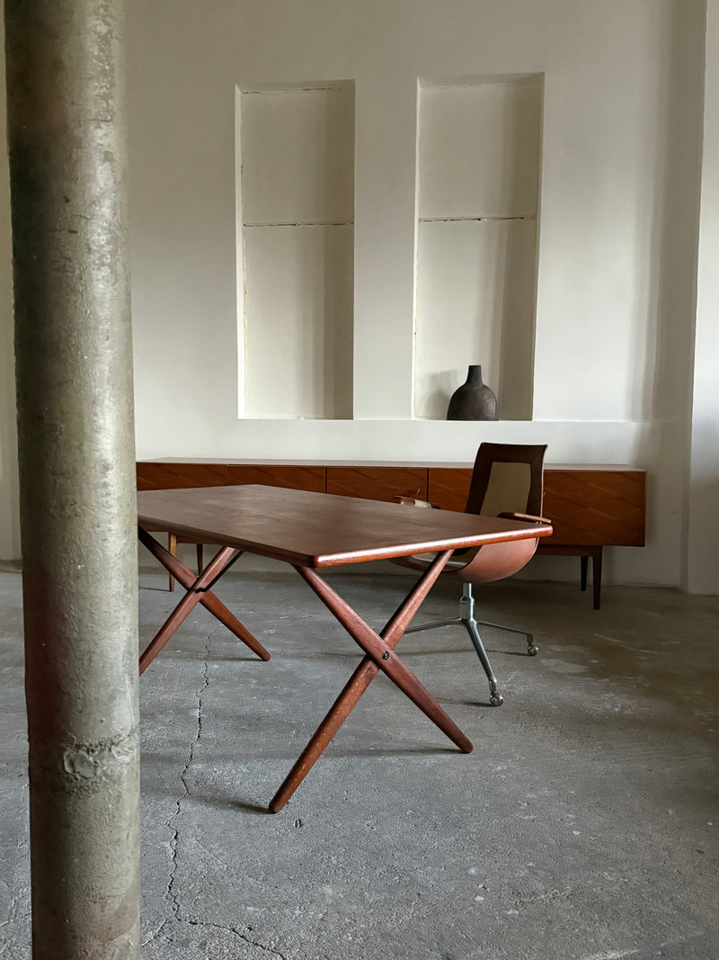 HANS WEGNER FOR ANDREAS TUCK AT-303 TEAK & OAK WOOD DESK / DINING TABLE, DENMARK 1960s