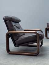 BURKHARD VOGTHERR FOR ROSENTHAL STUDIOLINE „HOMBRE“ ARMCHAIR & 3-SEATER SOFA ASH WOOD LEATHER, GERMANY 1970s