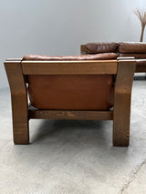 ROLF BENZ ‚RB5200’ ARMCHAIR & SOFA SET OAK WOOD BROWN LEATHER, GERMANY 1970s