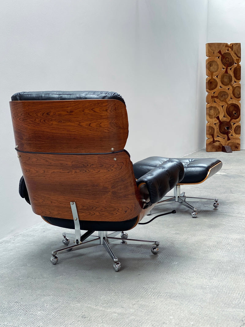 Martin Stoll Für Giroflex Stoll Lounge Chair & Ottoman Leder Schwarz Schweiz 1960er Jahre