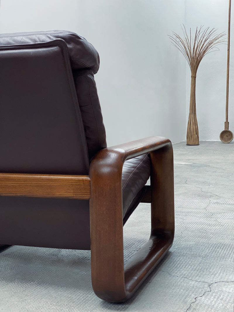 BURKHARD VOGTHERR FOR ROSENTHAL STUDIOLINE „HOMBRE“ ARMCHAIR & 3-SEATER SOFA ASH WOOD LEATHER, GERMANY 1970s
