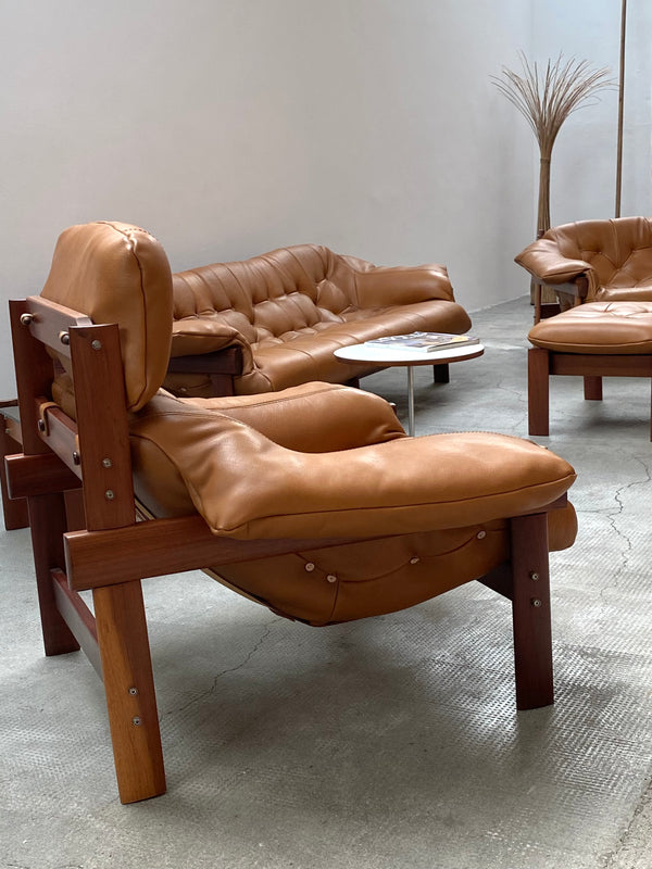 PERCIVAL LAFER MP-41 ARMCHAIR SOFA OTTOMAN TABLE SET, BRAZIL 1970s
