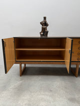 MIDCENTURY BOG OAK SIDEBOARD WITH 4 DOORS AND HIDDEN DRAWERS, 1960s