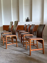 L. OLSEN & SØNS MØBELFABRIK TEAK LEATHER DINING CHAIRS, DENMARK 1960s