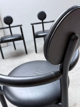 4 VICO MAGISTRETTI „PAN“ CHAIRS FOR ROSENTHAL ASH WOOD & BLACK LEATHER, 1980s