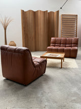 CARL STRAUB SECTIONAL MODULAR LOUNGE SEATING GROUP EASY CHAIR & SOFA LEATHER, GERMANY 1970s