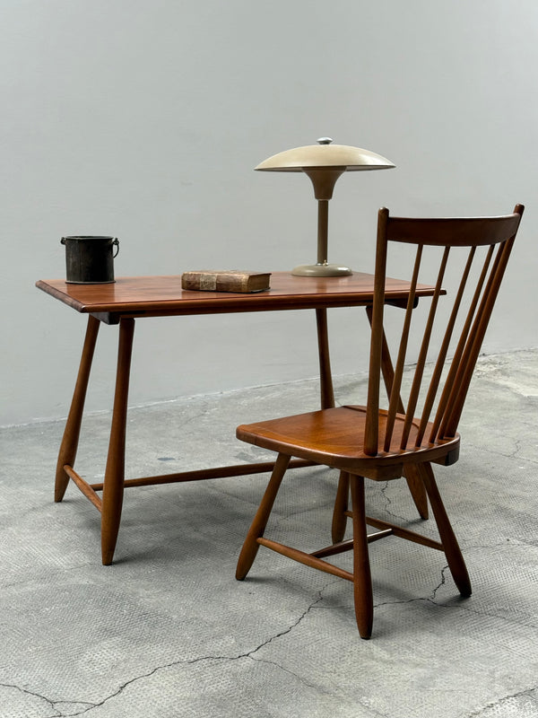DESK IN SOLID WOOD WITH SPINDLE BACK CHAIR 1950s