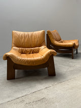 MAISON REGAIN LEATHER OAK ARMCHAIRS & SOFA, FRANCE 1970s