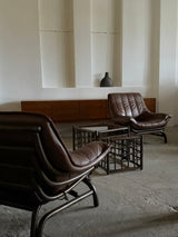 SET OF 2 BAMBOO BROWN LEATHER ARMCHAIRS & COFFEE TABLES, ITALY 1970s