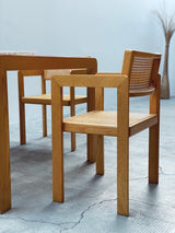 DERK JAN DE VRIES FOR MAISA DE SEVESO DINING TABLE & 4 CHAIRS SET ASH WOOD RATTAN, ITALY 1970S