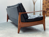 Eugen Schmidt für Soloform Deutschland 1960er Jahre Walnuss Holz Leder Daybed / Sofa & 2 Sessel Set